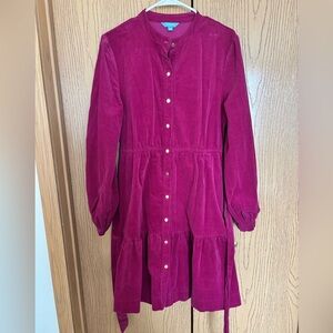 Draper James RSVP Button Down Velvet Dress in Vibrant Magenta, size L